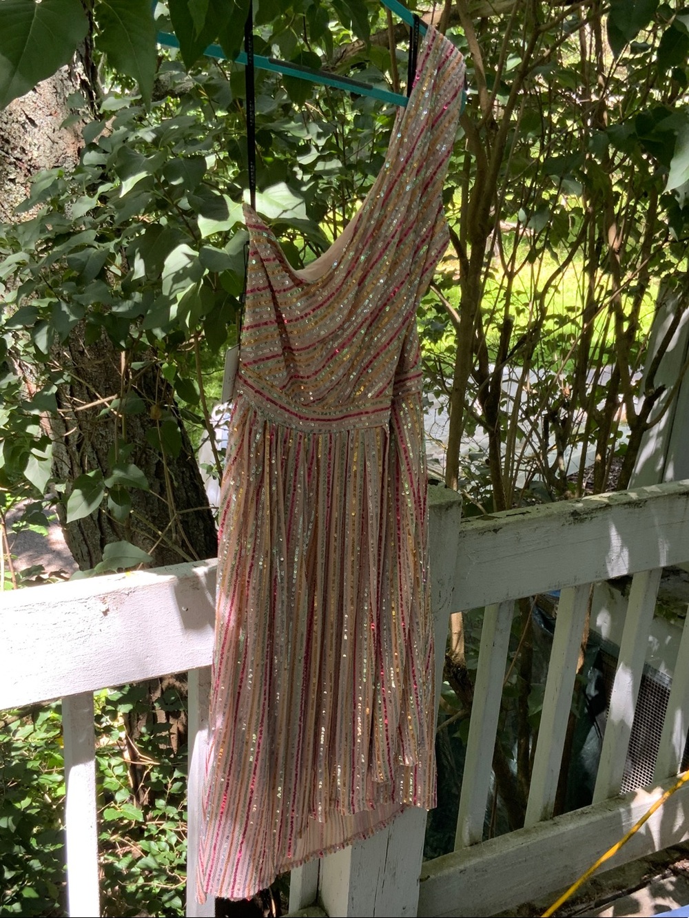 Laundry By Shelli Segal One-Shoulder Sequin Stripe Dress in Pink and Gold